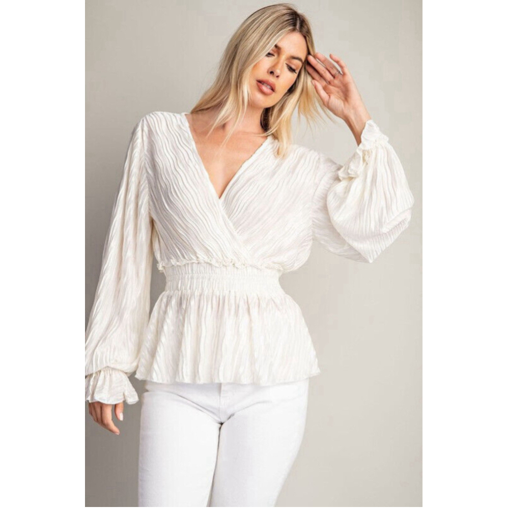 Off White Surplice Top with Belle Sleeves